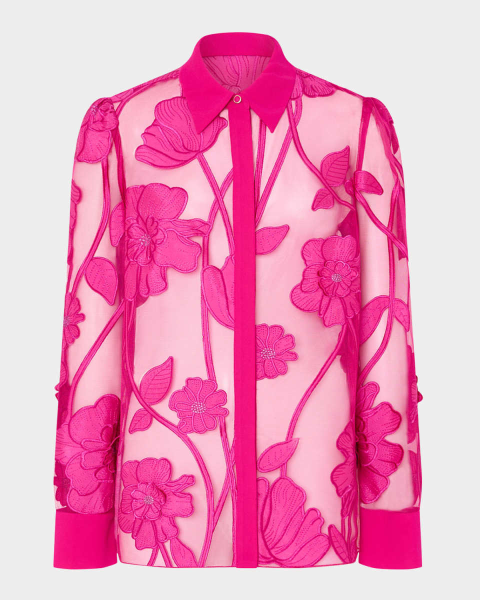 Ashton Sheer Floral-Embroidered Blouse